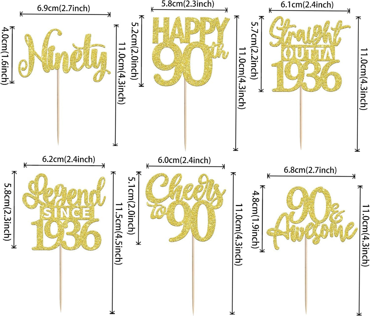 24PCS Black Happy 50th Birthday Cupcake Toppers Fifty Straight Outta - Gold / 90th - image 2