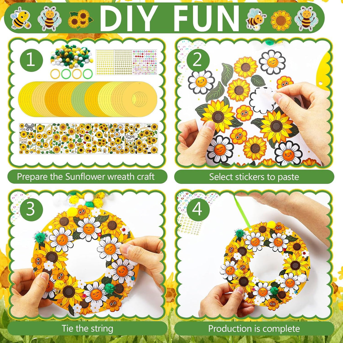 Hollowfly Thanksgiving paper wreath craft kits with gem stickers, ribbons and wool balls - view 22