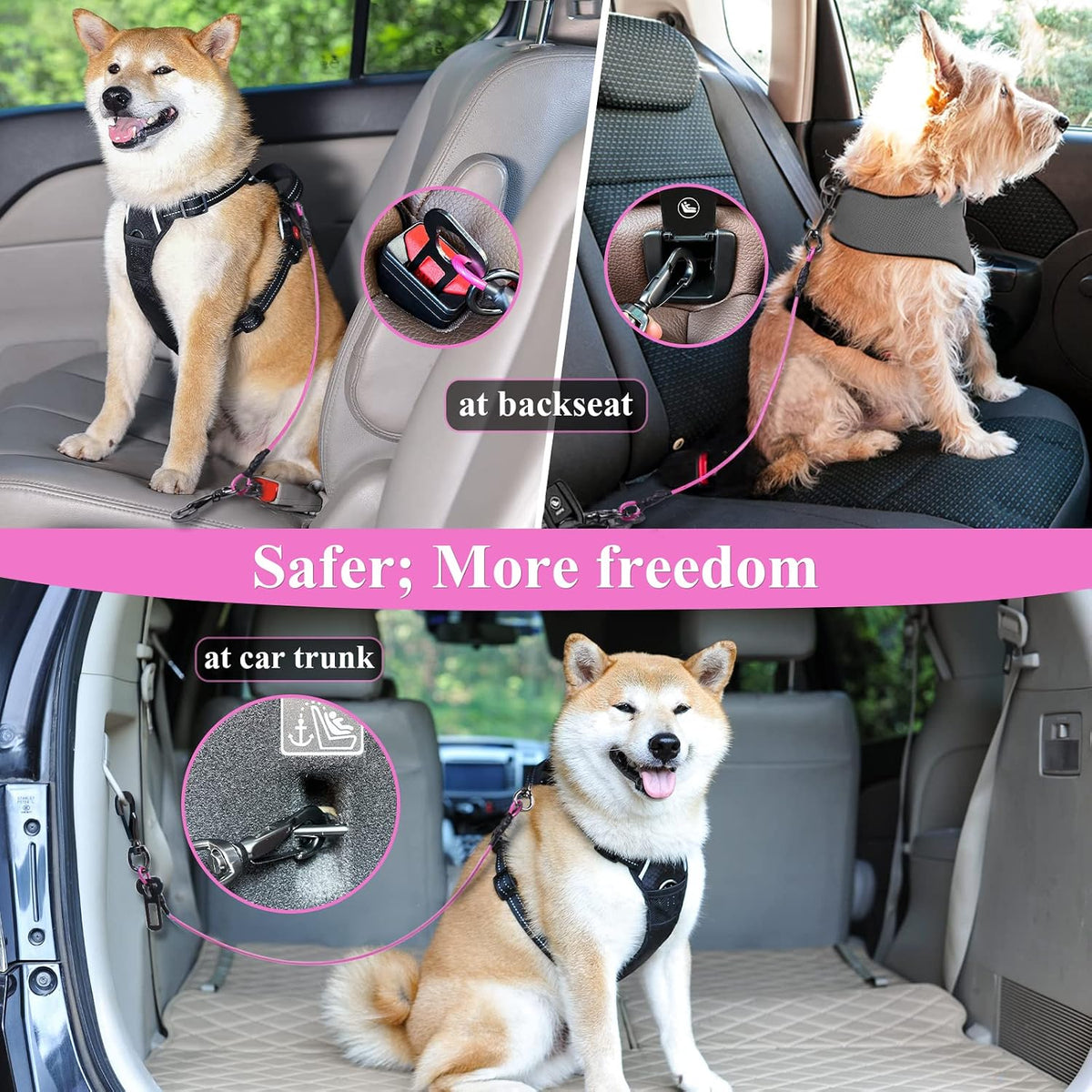 VIVAGLORY Dog Seatbelt Tuffbelt Dog Car Harness, XS - 37 Inch / Pink - image 4