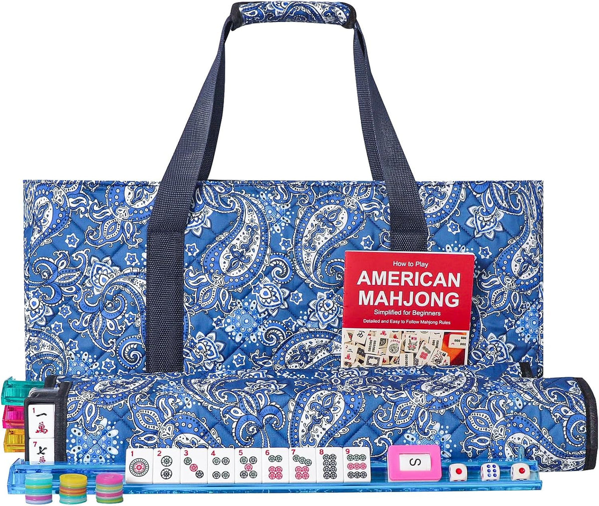American Mahjong Game Set, 166 Quality White Tiles - Blue