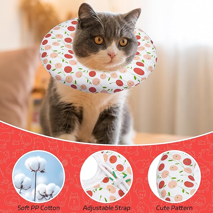 Cat Cone Collar Soft, Adjustable Cat Recovery Collar for Small Medium Large Cats, Cute Donut E Collar After Surgery, Anti-Lick Wound Healing Elizabethan Collar for Kittens(Pink Cherry, Medium)