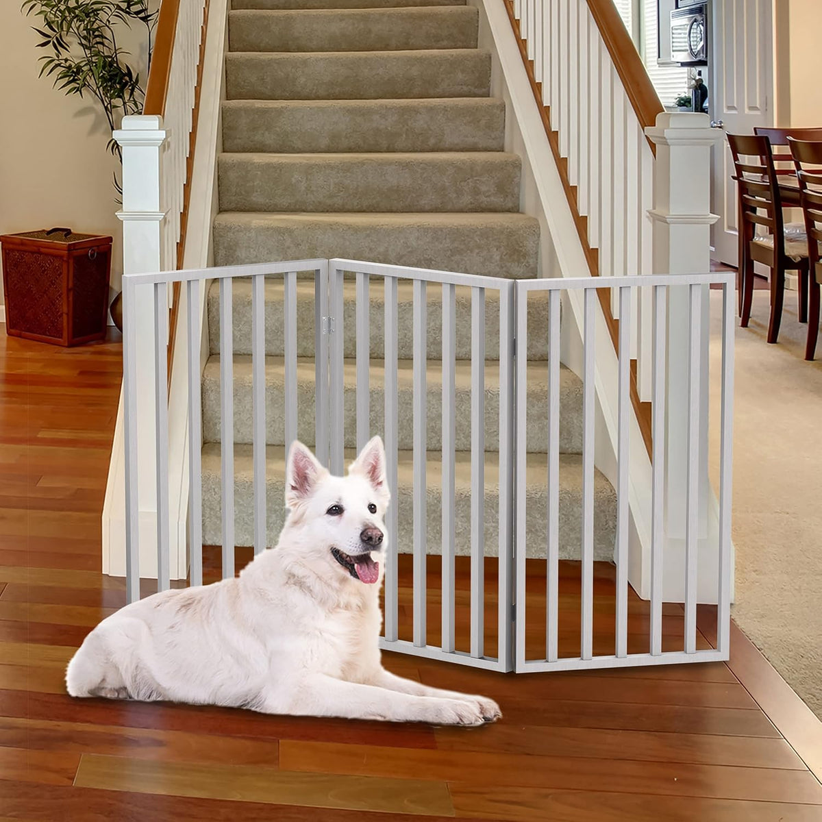 Pet Gate, 3-Panel Indoor Foldable Dog Fence for Stairs, Hallways - White / 3 Panel