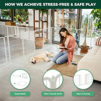 FXW Homeplus Unleashed Indoor Dog Playpen - Stress-Free and Safe Play, Heavy Duty 40 Inch 8 Wire Panels Dog Pen for Medium and Large Dogs, White│Patented