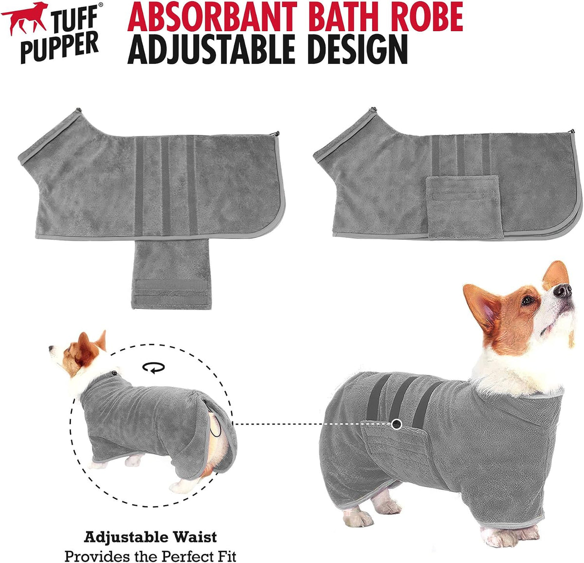 Tuff Pupper Fast Drying Dog Bath Robe - Gray / XXX-Large - image 4