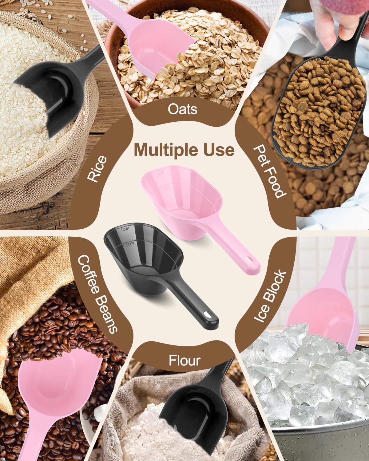 2 PACK Dog Food Scoop,1 Cup Capacity Pet Food Scoop For Dog and Cat – Essentials for Dogs - Black and Pink - image 4