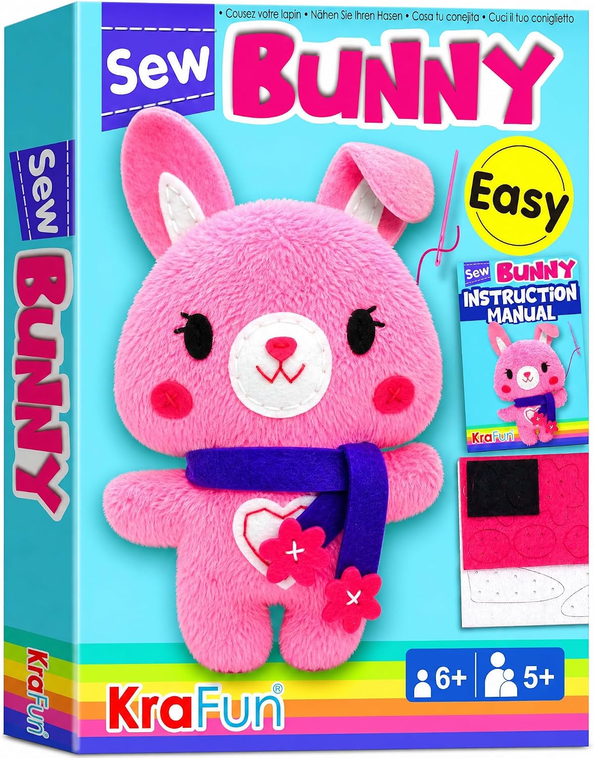 KRAFUN Beginner Sewing Kit, Sew Kitten & Mouse, Pre-Cut Felt - Bunny