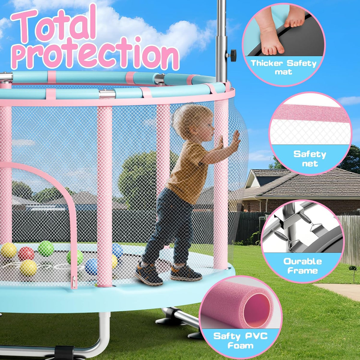 55" Toddler Mini Trampoline for Kids - Pink-Blue - image 3
