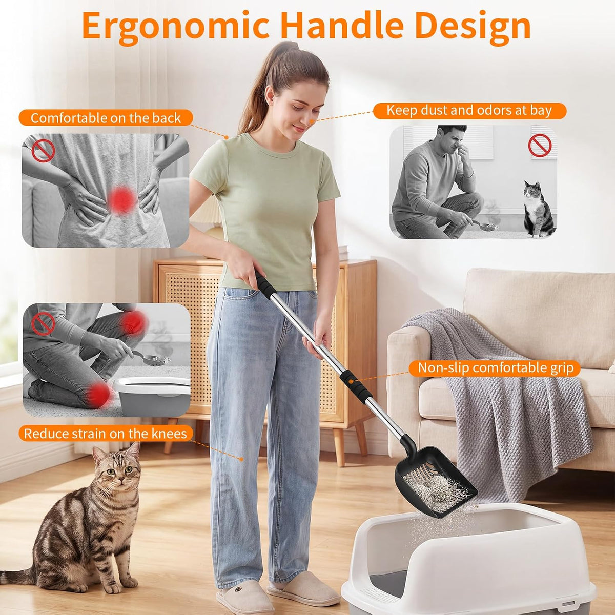 Metal Cat Litter Scoop, Detachable Long Handle Litter Scooper – Daily Care for Cats - black shovel - image 3