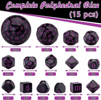 AUSTOR 15 Pieces Complete Polyhedral Dice Set D3-D100 Game Dice Set – Fun for Kids & Family - Black & Purple - image 2