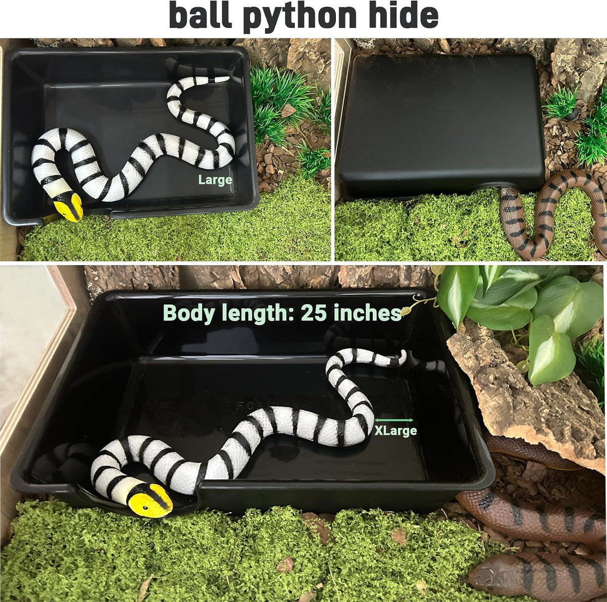 Reptile Hide Cave, Snake Hide for Ball Python & Gecko - Black / X-Large (1 Count) - image 2