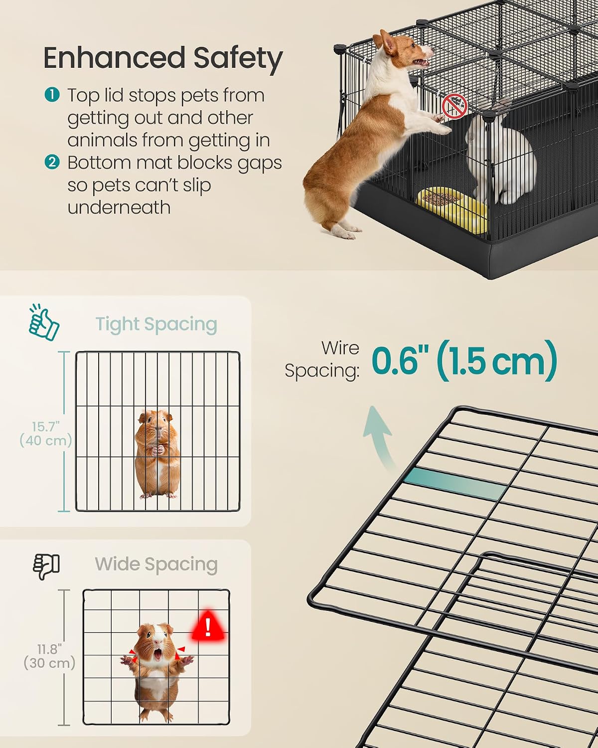 SONGMICS Pet Playpen with Floor, Small Animal Playpen – Essentials for Small Pets - Ink Black / 20 Panels - 48.4"L x 24.8"W x 16.3"H - image 4