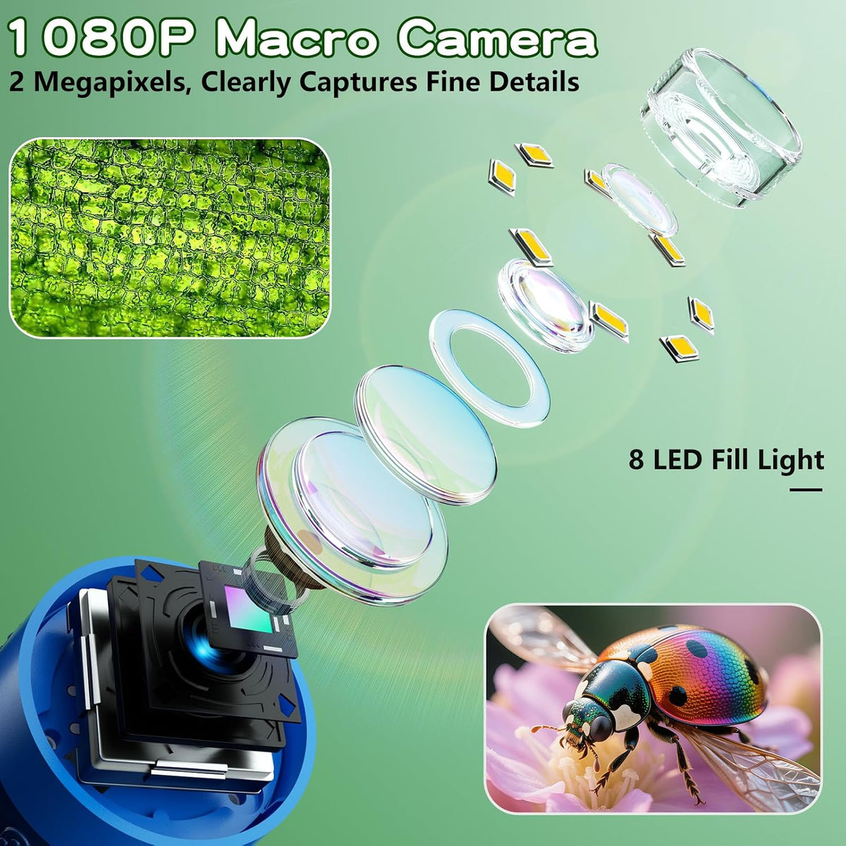 Odatay 1000X Digital Kids Microscope Kit with 12 Slides & 2" Screen - Blue - image 3