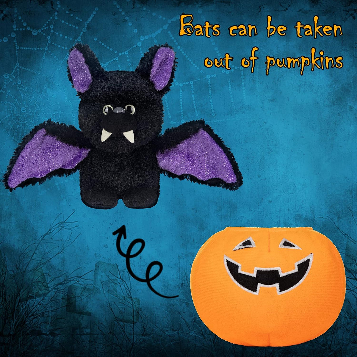 My OLi 9 inch Halloween plush bears 2 pack in pumpkin and wizard costumes with flip-top hats - view 12