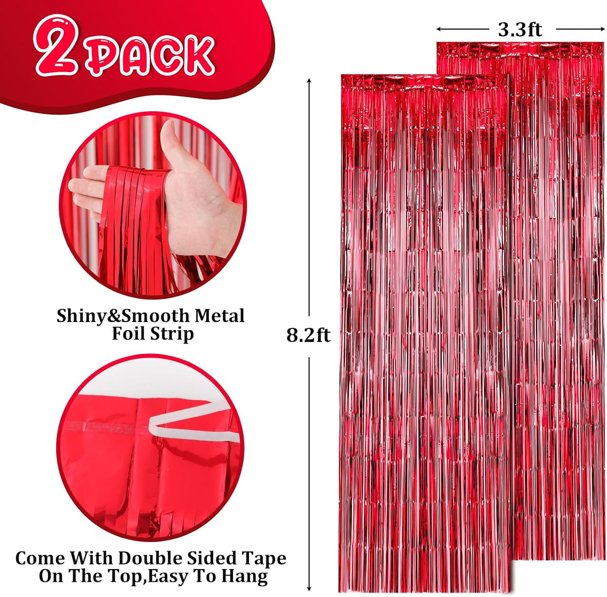 Voircoloria 2 Pack Gold Foil Fringe Backdrop Curtains - Red / 2 - image 3