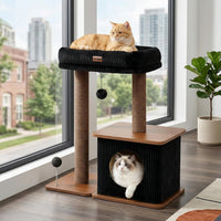29" Small Cat Tree, Boho Wood Cat Tower with Sisal Scratching Post – Essentials for Cats - Walnut Finish / Medium
