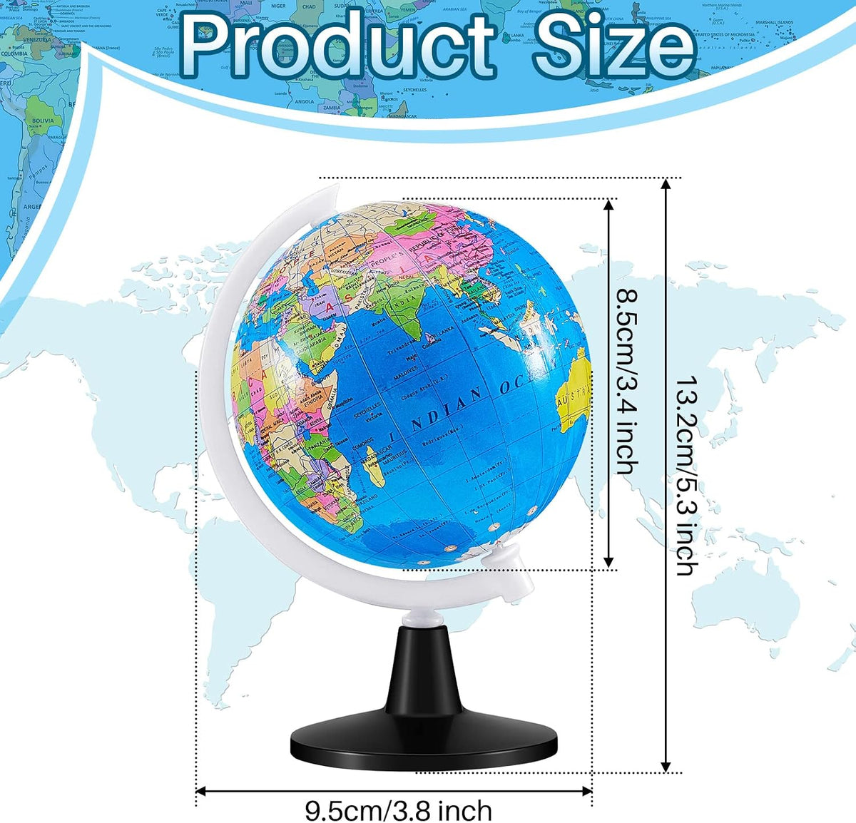 Henoyso mini world globes for kids on plastic stands, 12 pack - view 2