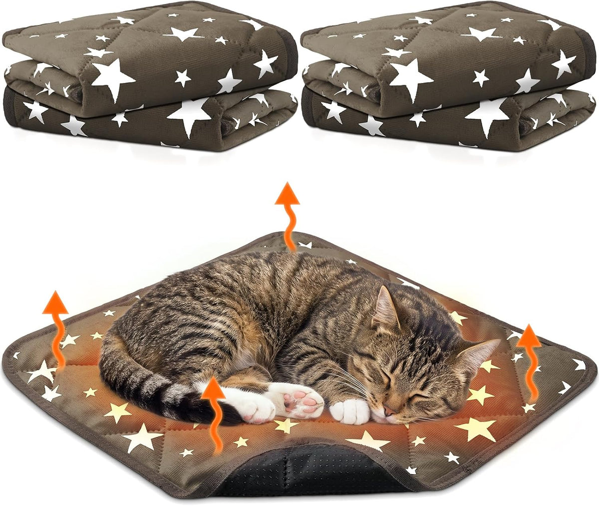 4 Pack Self Warming Cat Bed - Brown / 18'' X 18'' / Square