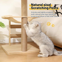 KVIDA Extra-Sturdy Wooden Cat Tree for Large Cats – Modern 3-Level Tower with Hammock, Anti-Tip Sisal Posts & Oversized Perch, Ideal for Indoor Big Cats & Multi-Cat Homes