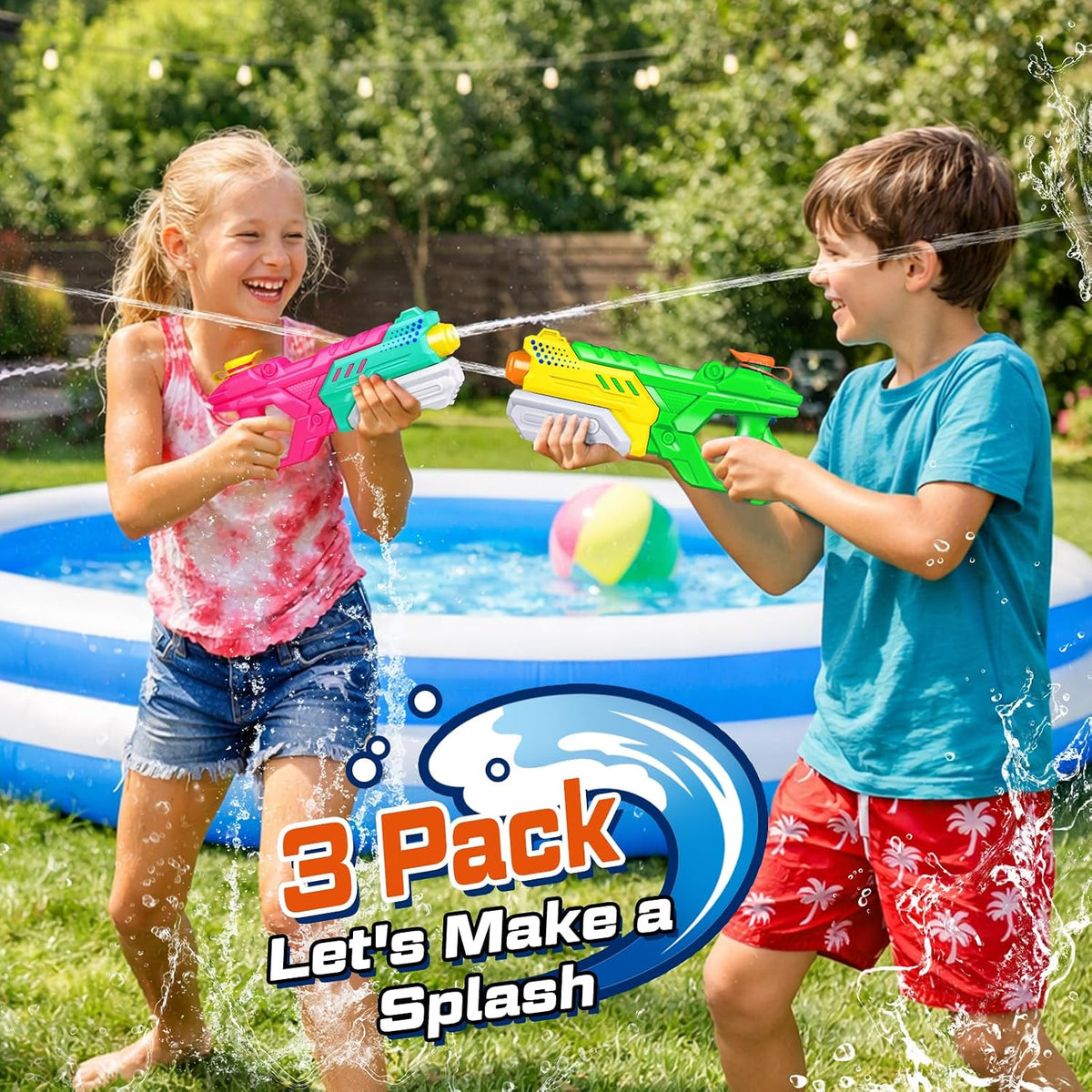 Quanquer 3 Pack Water Guns for Kids Adults - Green Orange Pink - image 4