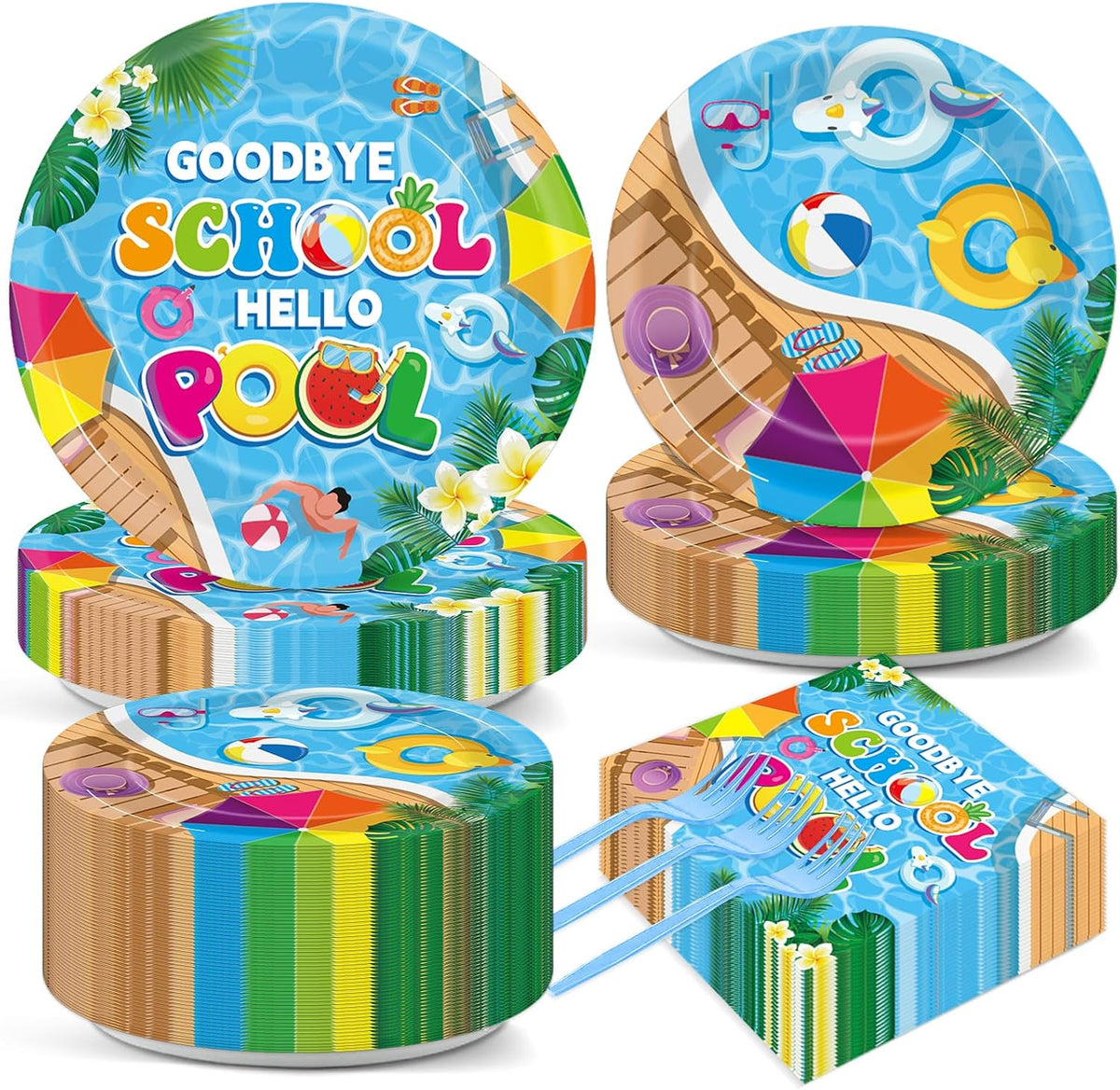 CHUNNIN 200 PCS Gone Fishing Party Plates Napkins Fishing Tableware - Pool