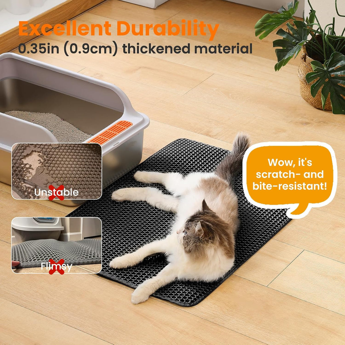 Cat Litter Mat, Double Layer Honeycomb Litter Box Mat – Daily Care for Cats - 30x22 Inches / Black - image 3