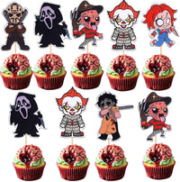 Zhuoweism Halloween horror Happy Birthday glitter cake topper on bamboo stick - view 2