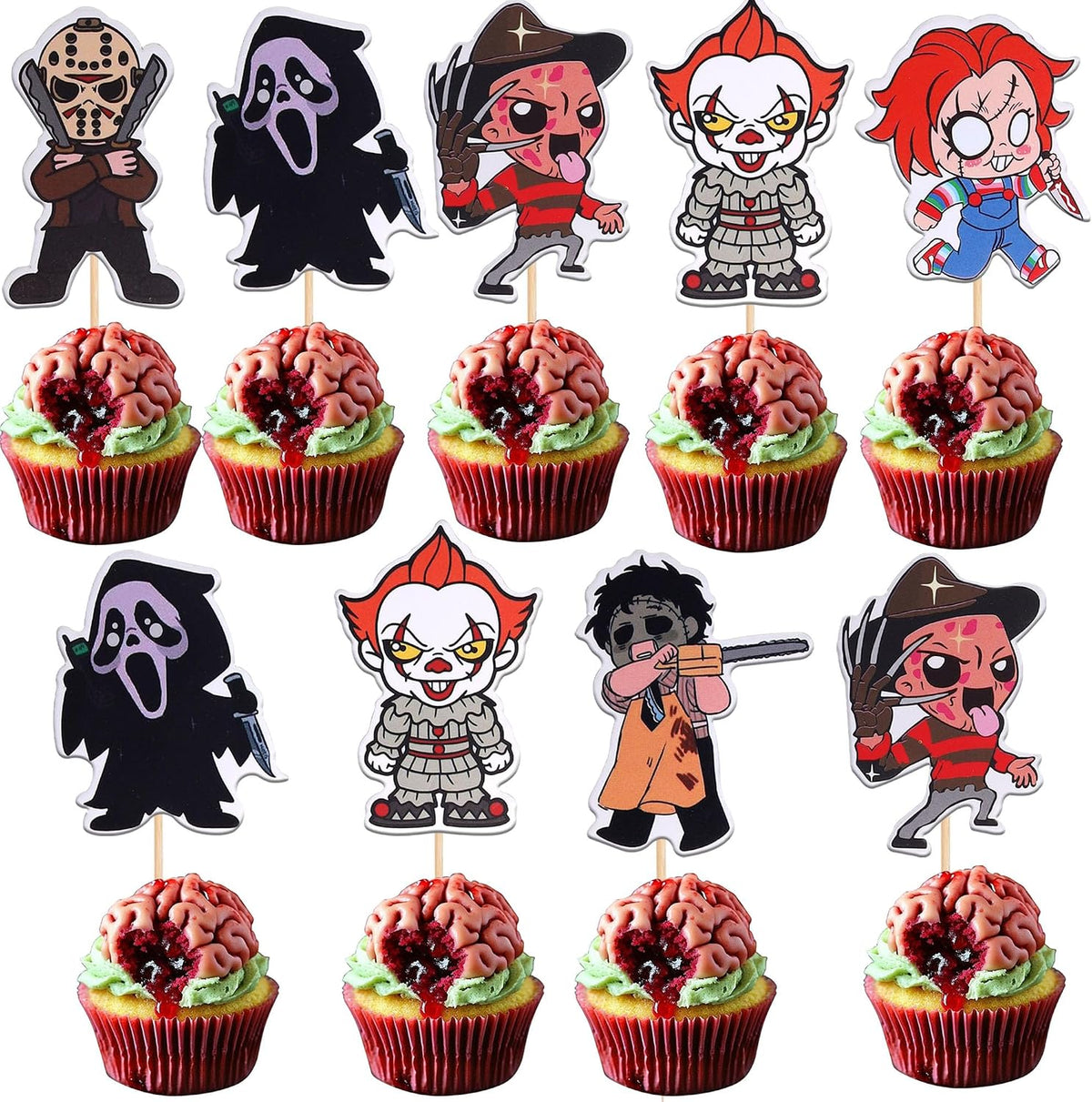 Zhuoweism Halloween horror Happy Birthday glitter cake topper on bamboo stick - view 2