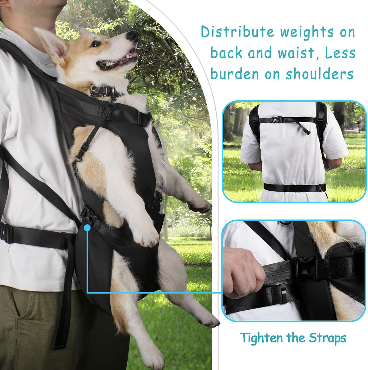 Pet Front Dog Carrier Backpacks, Adjustable Pet Backpack - Black / X-Large - image 3