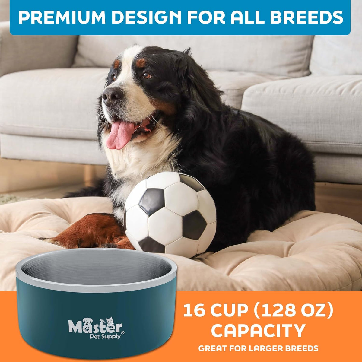 Master Pet Supply Stainless Steel Dog Bowls 128 oz Heavy Duty Aqua Sky – Essentials for Dogs - Emerald Sea / 16 Cups (128 oz) - image 4