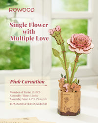 rowood 3D Puzzles for Adults - Pink Carnation - image 3