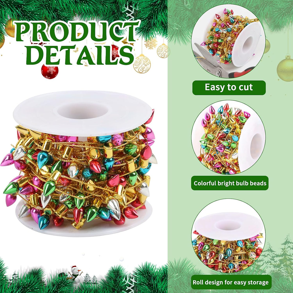 FOIMAS mini dollhouse fake Christmas string lights with colorful plastic bulbs - view 11