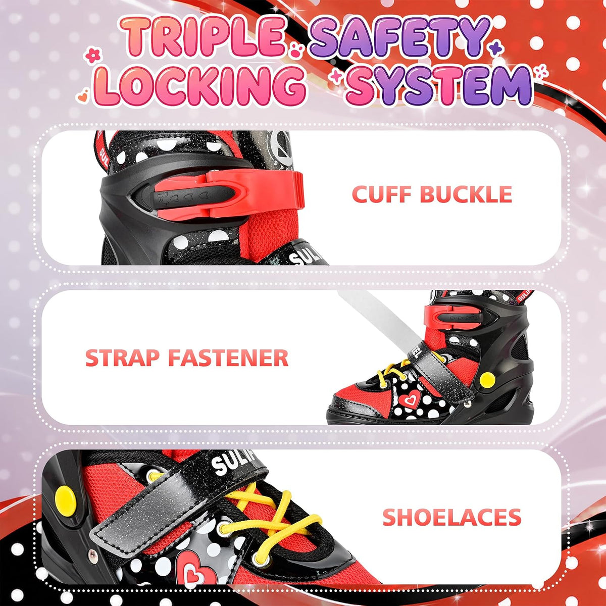 SULIFEEL Adjustable Kids Roller Skates, Light up Wheels – Fun for Kids & Family - G Dots Black / Small - Little Kid - image 4