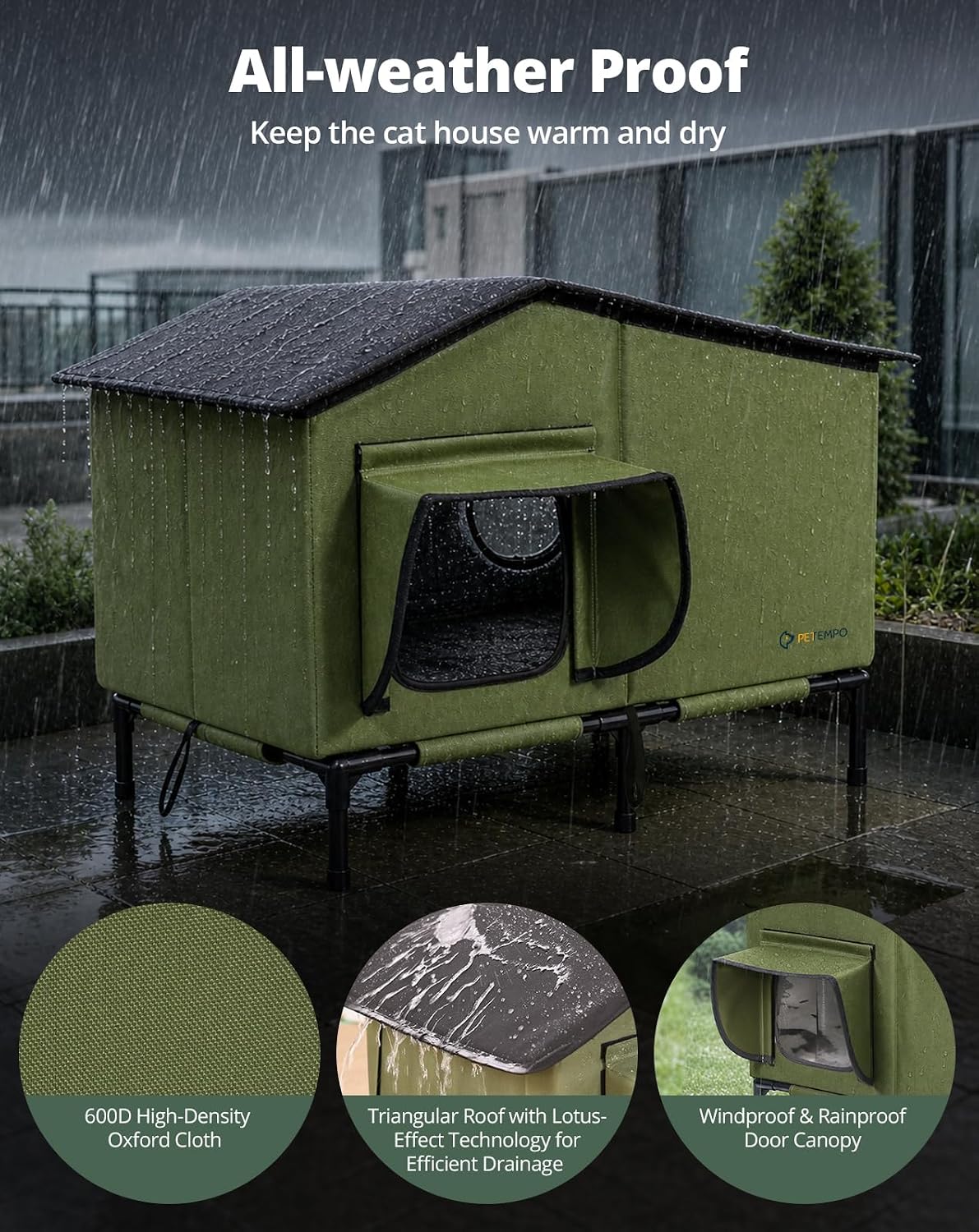 Heated Cat House for Outside Weatherproof in Winter, 20"x16" – Essentials for Cats - L-26"x16"x20.5"(WDH) - image 4