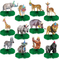 Yeaqee 12 safari animal honeycomb centerpieces with giraffe and monkey