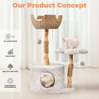 Easyego Modern Cat Tree, 26.3" Aesthetic Wood Cat Tree Tower for Small Cats – Essentials for Cats - Bullet Gray / 39.3'' - image 4