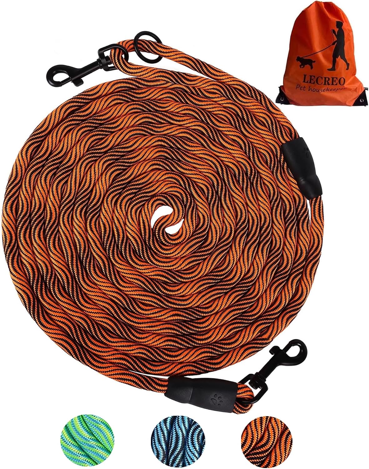 Long Dog Leash Tie-Out Check Cord - Orange / 100FT