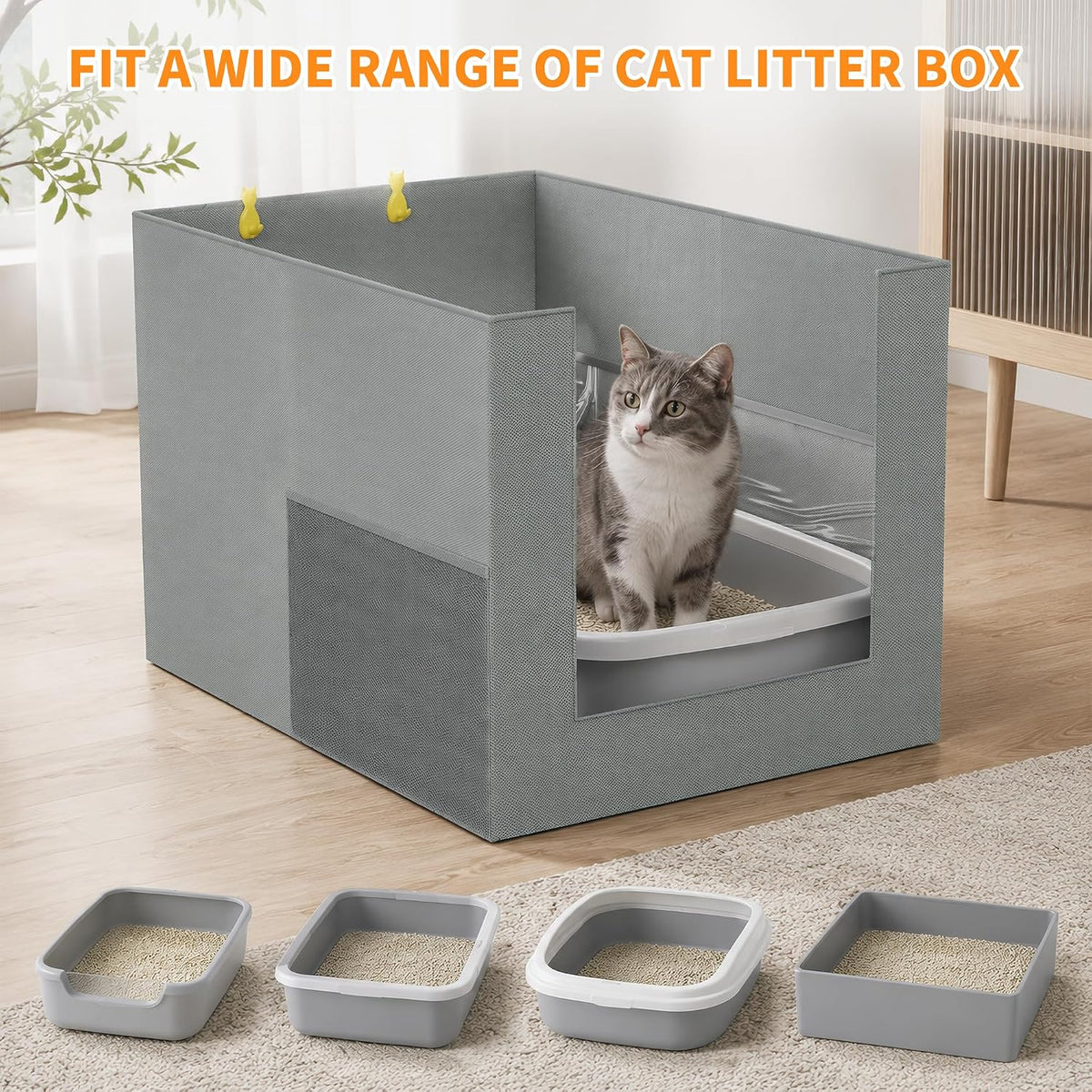 Waterproof Cat Litter Box Enclosure Splash Guard - Gray with Front - image 4