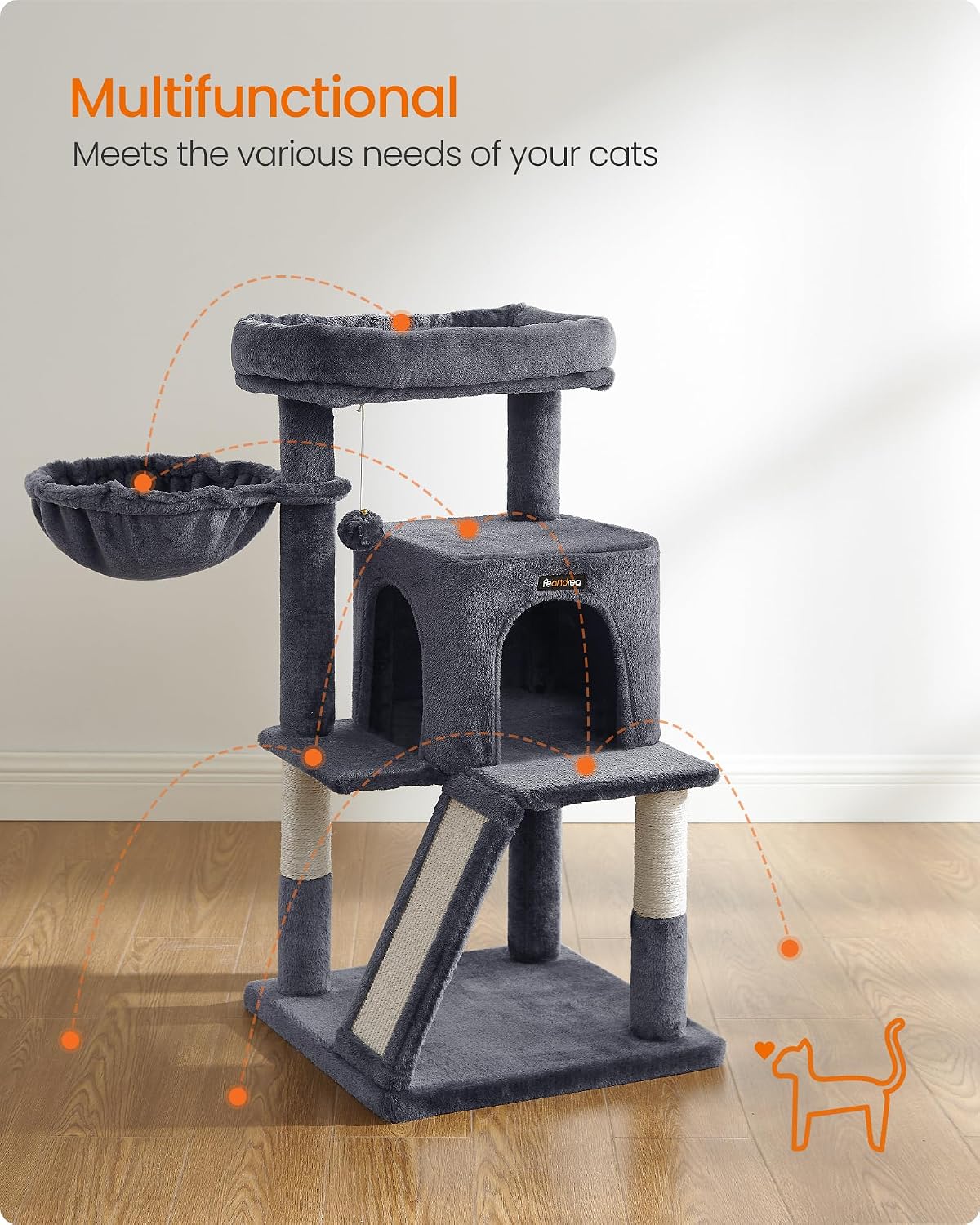Feandrea Cat Tree, Multi-Level Condo - Smoky Gray - image 4