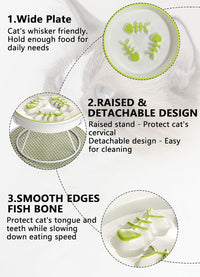 Ceramic Elevated Slow Feeder Cat Bowl, Anti Vomit - Green - image 3
