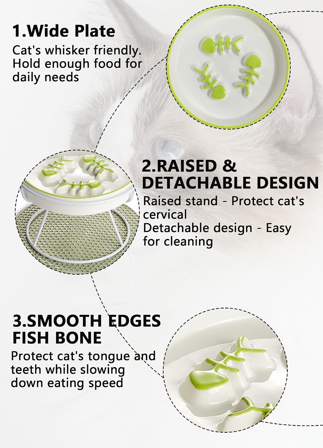 Ceramic Elevated Slow Feeder Cat Bowl, Anti Vomit - Green - image 3