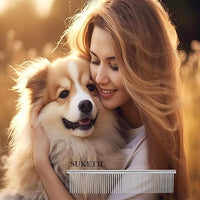 Dog Comb and Cat Combs Stainless Steel Teeth, Grooming Tool for Long & Short Hair, Dematting Comb for Dogs, Removes Tangles & Knots (Small and Large Silver)