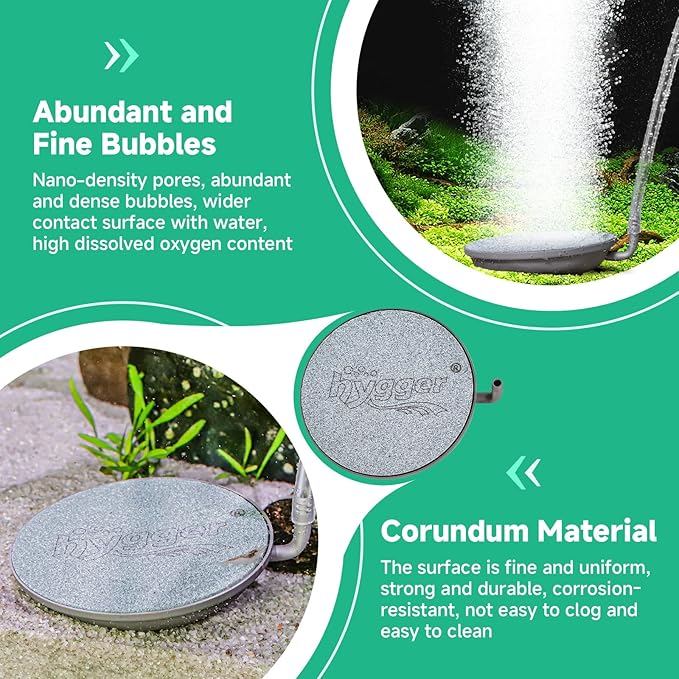 hygger Aquarium Air Stone, 1.5 Inch Fish Tank Bubbler Stone Kit Makes Super Tiny Bubbles, Ultra-High Dissolved Airstone with Stainless Steel Base Aquarium Fish Tank and Hydroponic