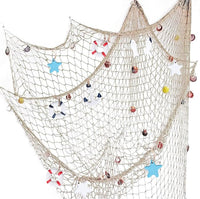 Nature Fish Net Wall Decoration with Shells, Ocean Themed Wall Hangings Fishing Net Party Decor for Pirate Party,Wedding,Photographing Decoration (2pack-Beige/Beige)
