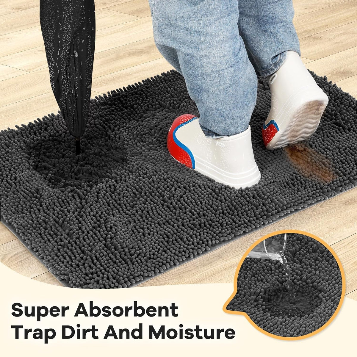 Absorbent Dog Door Mat for Muddy Paws - 72"L x 36"W x 1" Th / Dark Grey - image 2