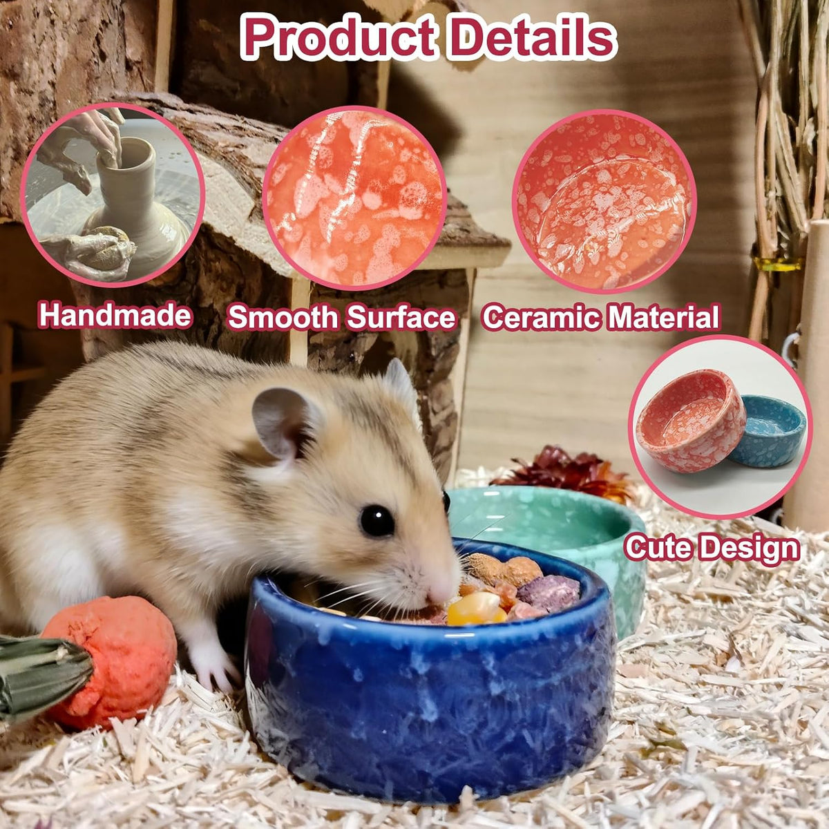 2 Pcs Hamster Food Bowl Guinea Pig Ceramic Water Bowl Small Animal - Multi-Color / 4Pcs:S - image 2
