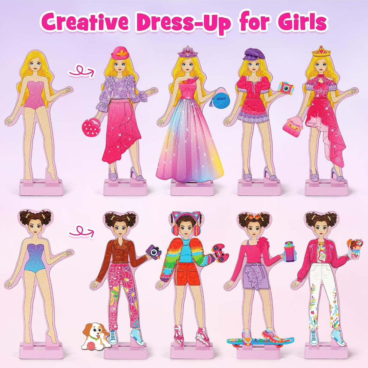 Mocoosy Magnetic Dress Up Dolls for Girls - Fashions Girls - image 4