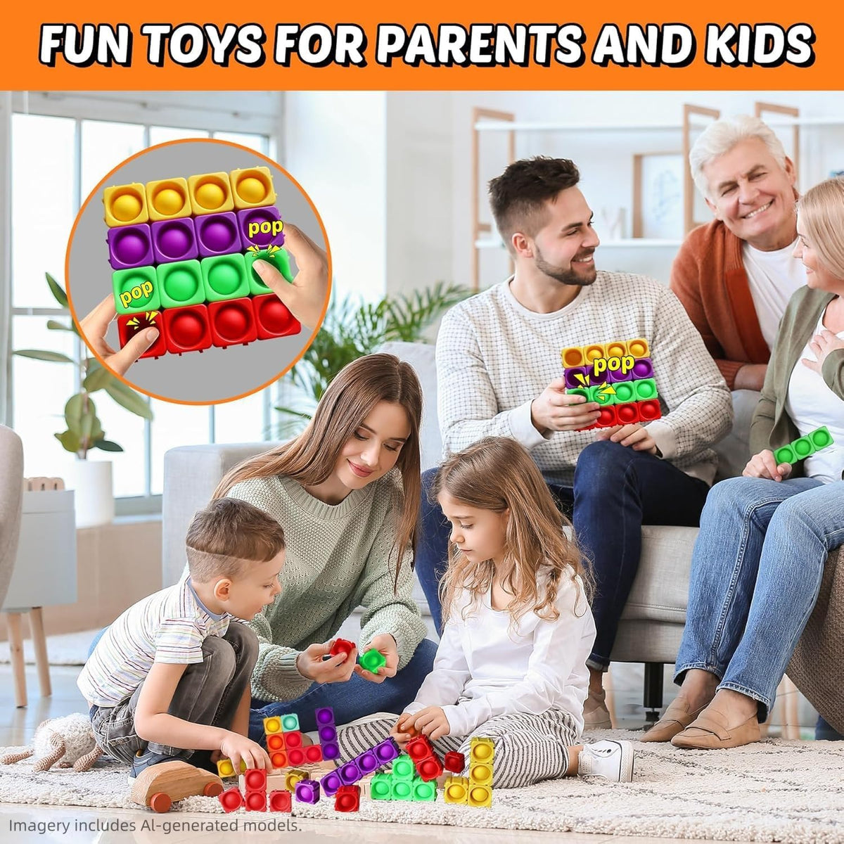 Candisplay giant silicone pop fidget blocks in red, yellow and green, 16 pieces - view 11