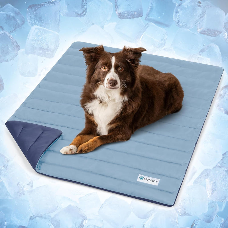 PetAmi Dog Cooling Mat Blanket Pet Pad for Small Medium Cat - Navy/Dusty Blue / Medium (29x40)