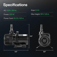 VIVOSUN 4500 GPH Submersible Water Pump, 220W Pond Pump, Ultra Quiet Aquarium Pump with 19FT. Lift Height for Pond Waterfall, Fish Tank, Statuary, or Hydroponics