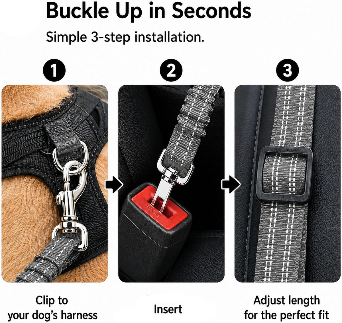 Dog Seat Belt 2Pcs, Retractable Pet Car Harness - Gray - image 3
